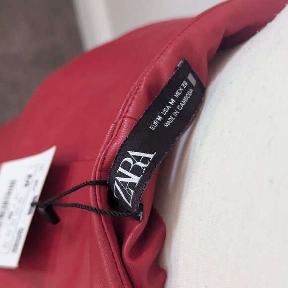 New with tags. Zara faux leather mini skirt. Red.  Medium. - Picture 7 of 10